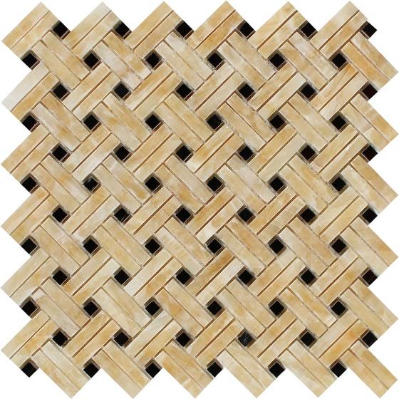 Honey Onyx Stanza with Black Dots Polished Mosaic Tile