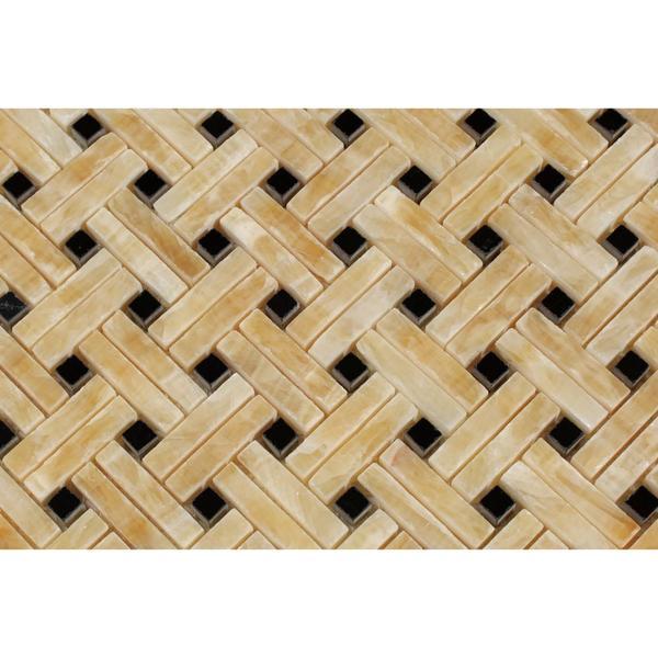 Honey Onyx Stanza with Black Dots Polished Mosaic Tile