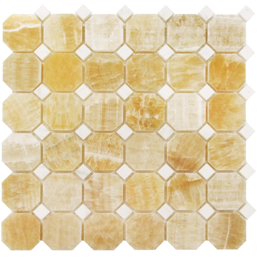 Honey Onyx Octagon with White Dots Polished Mosaic Tile