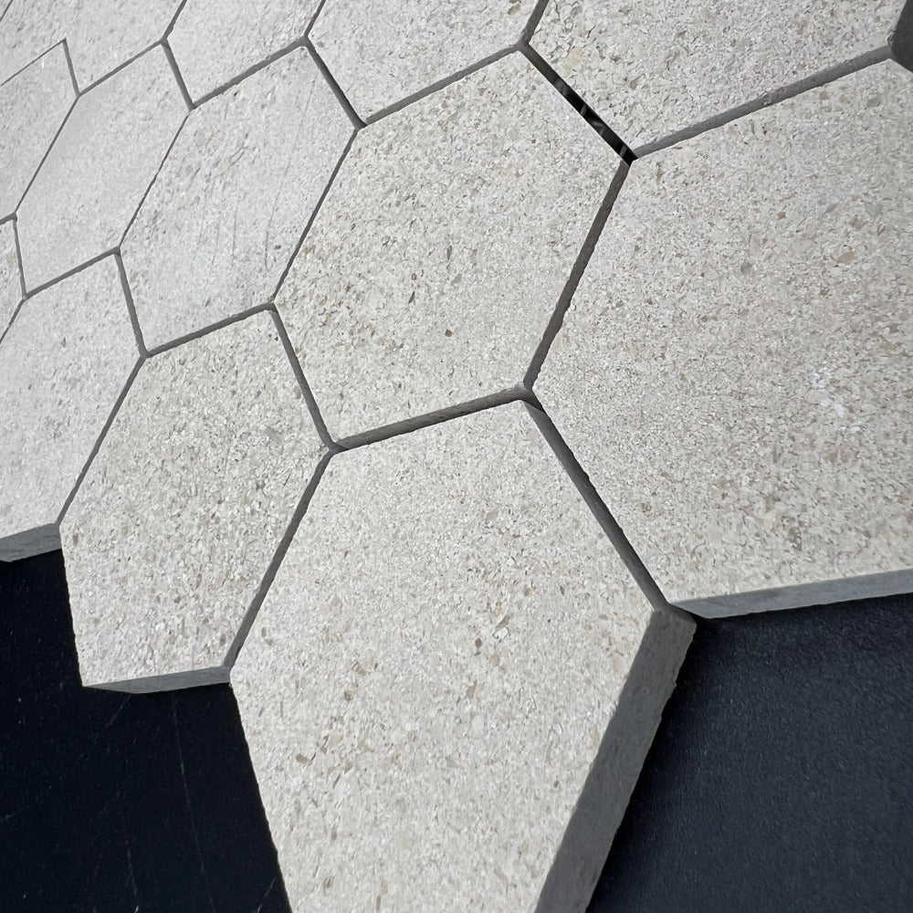 Mocha Cream Limestone 2x2 Hexagon Honed Mosaic Tile (Clearance)