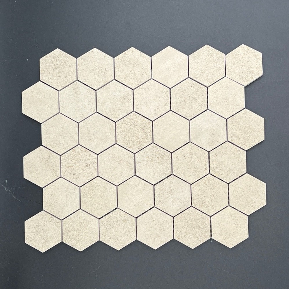 Mocha Cream Limestone 2x2 Hexagon Honed Mosaic Tile (Clearance)