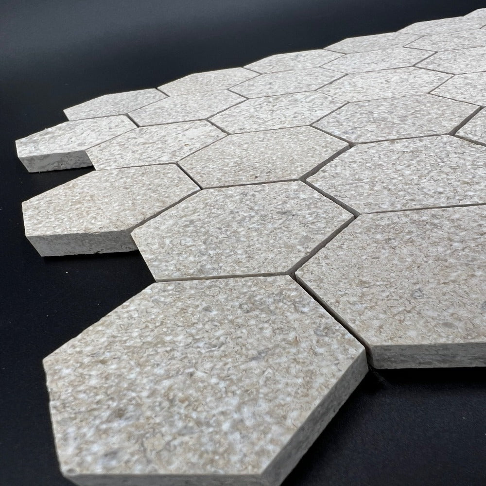 Mocha Cream Limestone 2x2 Antique Chanteau Hexagon Mosaic Tile (Clearance)