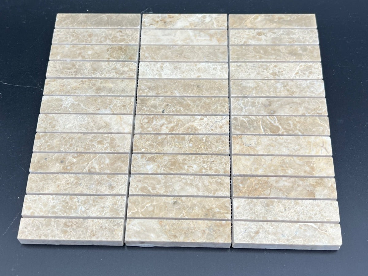 Cappuccino Marble 1X4 Stacked Polished Mosaic Tile (Clearance)