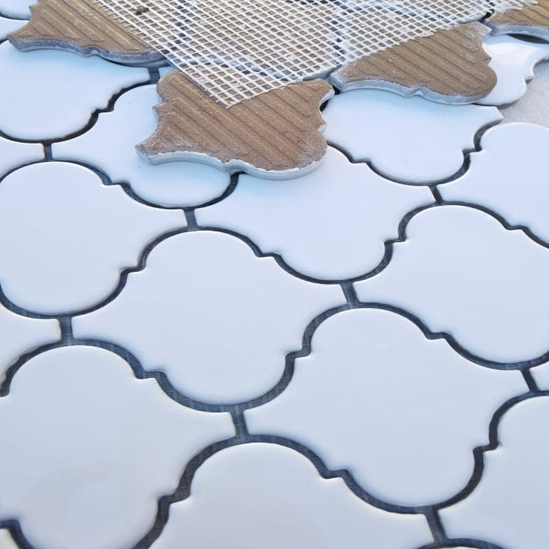 Snow White Lantern (Arabesque) 10.51x11.61 3" Porcelain Mosaic Tile