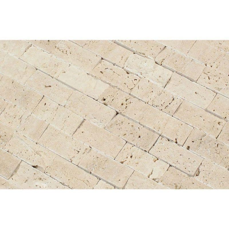 Ivory Travertine 1x2 Split Face Mosaic Tile