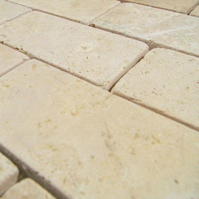 Ivory Travertine 2x4 Tumbled Mosaic Tile