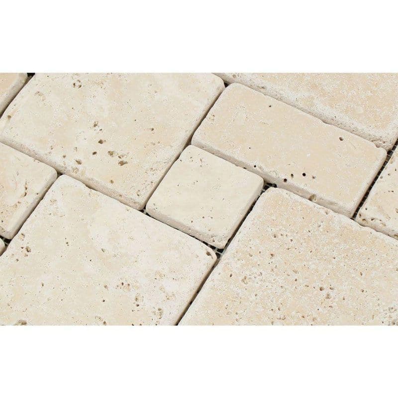 Ivory Travertine Mini Pattern Tumbled Mosaic Tile
