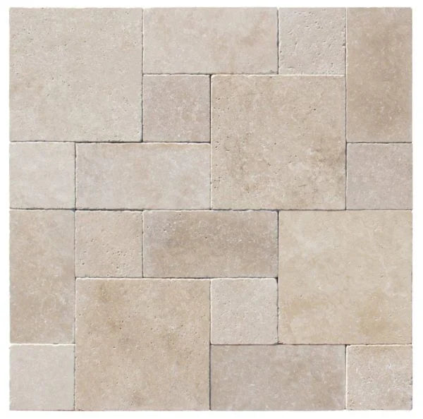 Ivory Travertine Tumbled 3cm Paver Roman Pattern