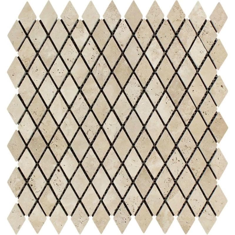 Ivory Travertine Tumbled 1x2 Diamond  Mosaic Tile