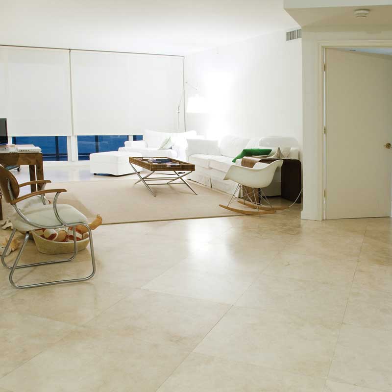 Ivory Travertine 18x18 Filled and Honed Tile