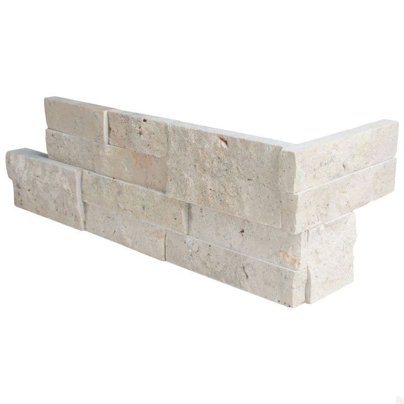Ivory Travertine 6x18 Stacked Stone Ledger Corner