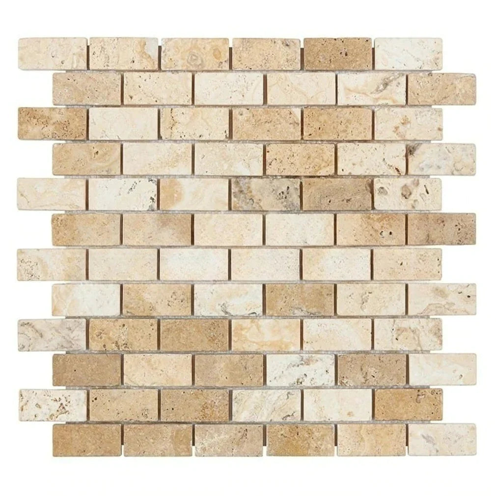 Latravonya Filled Honed 1x2 Travertine Brick Mosaic Tile