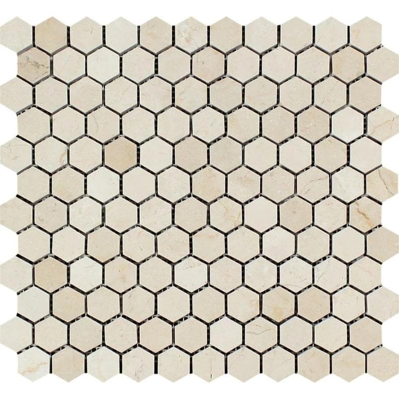 Crema Marfil Marble 1x1 Hexagon Honed Mosaic Tile
