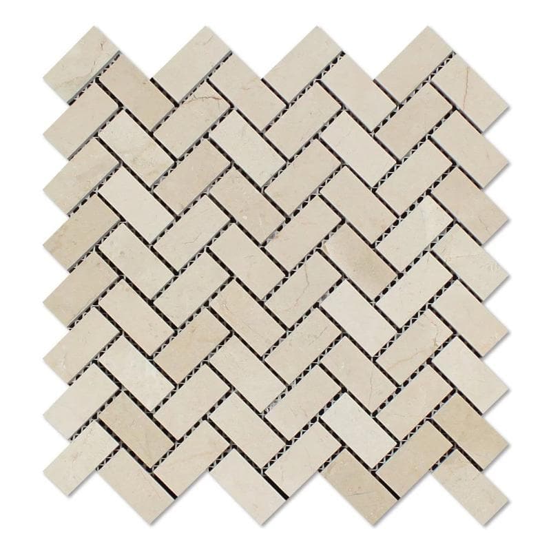 Crema Marfil Marble 1x2 Herringbone Honed Mosaic Tile