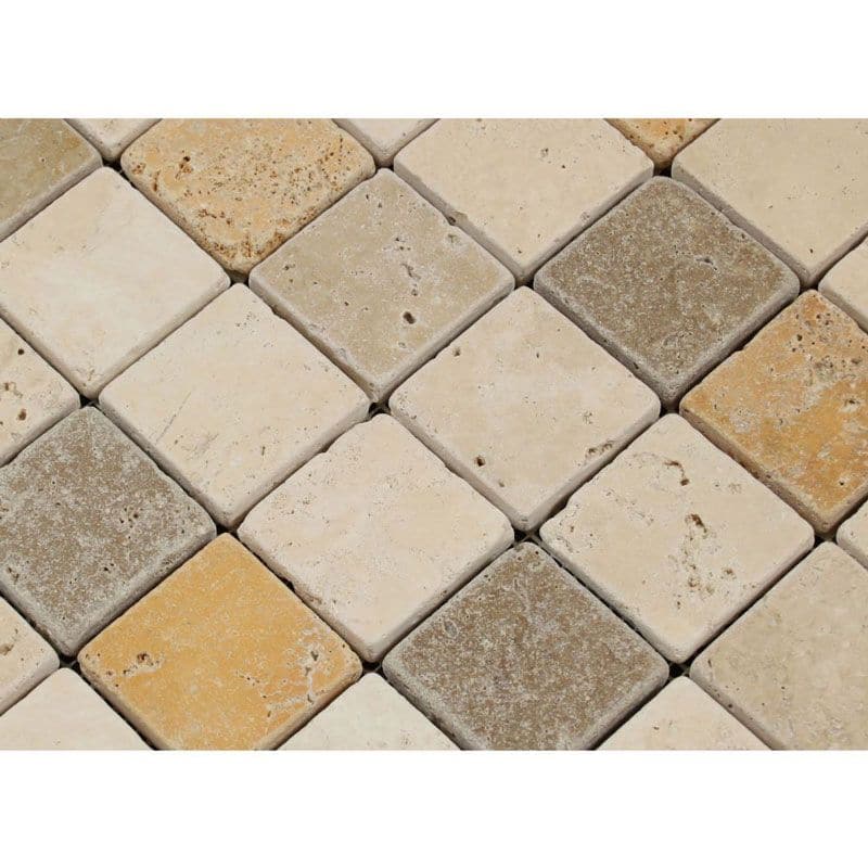 Mixed Travertine 2x2 Tumbled Mosaic Tile