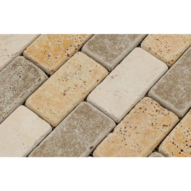 Mixed Travertine 2x4 Tumbled Mosaic Tile