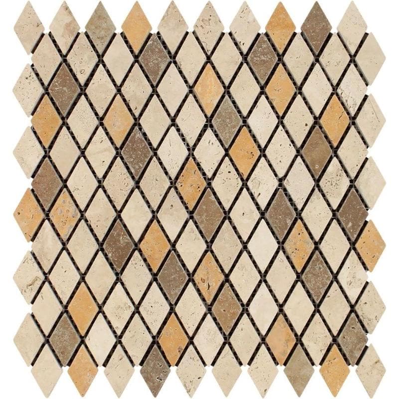 Mixed Travertine 1x2 Diamond Tumbled Mosaic Tile