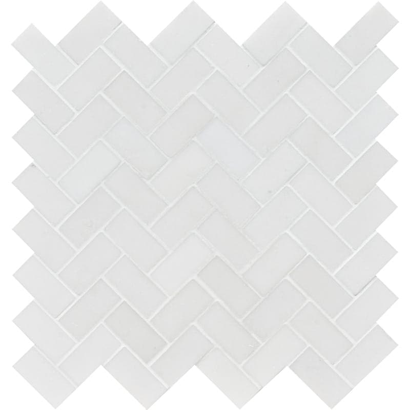 Mont Blanc Serena White Marble 1x2 Herringbone Polished Mosaic Tile