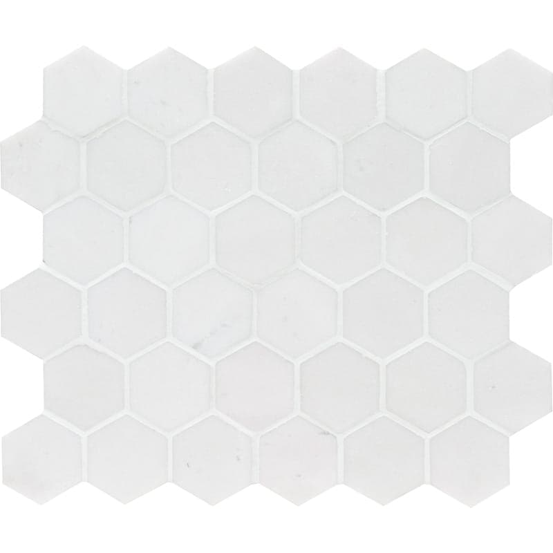 Mont Blanc Serena White Marble 2X2 Hexagon Honed Mosaic Tile