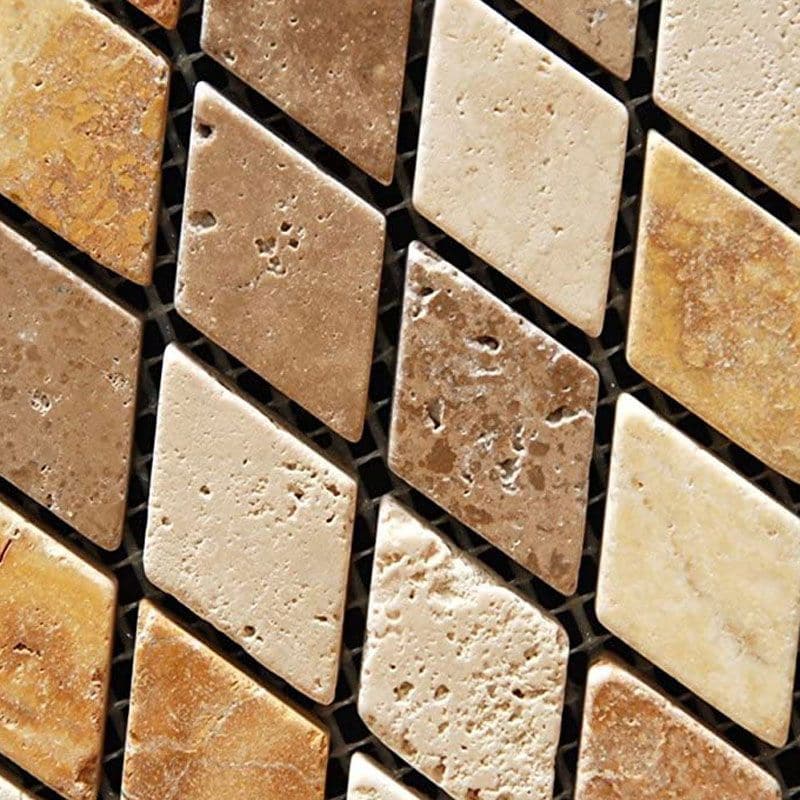 Mixed Travertine 1x2 Diamond Tumbled Mosaic Tile