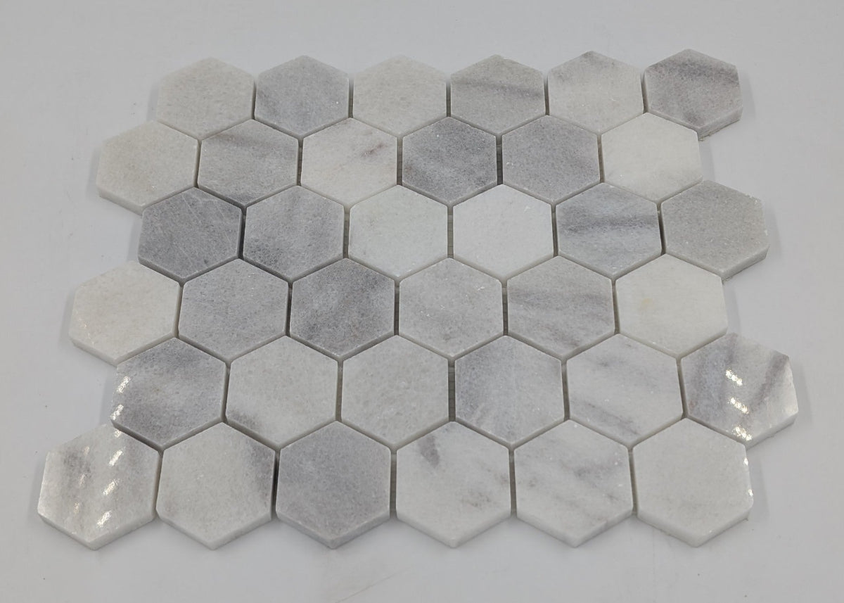Bianco Caldo Mugla White 2x2 Hexagon Polished Mosaic Tile