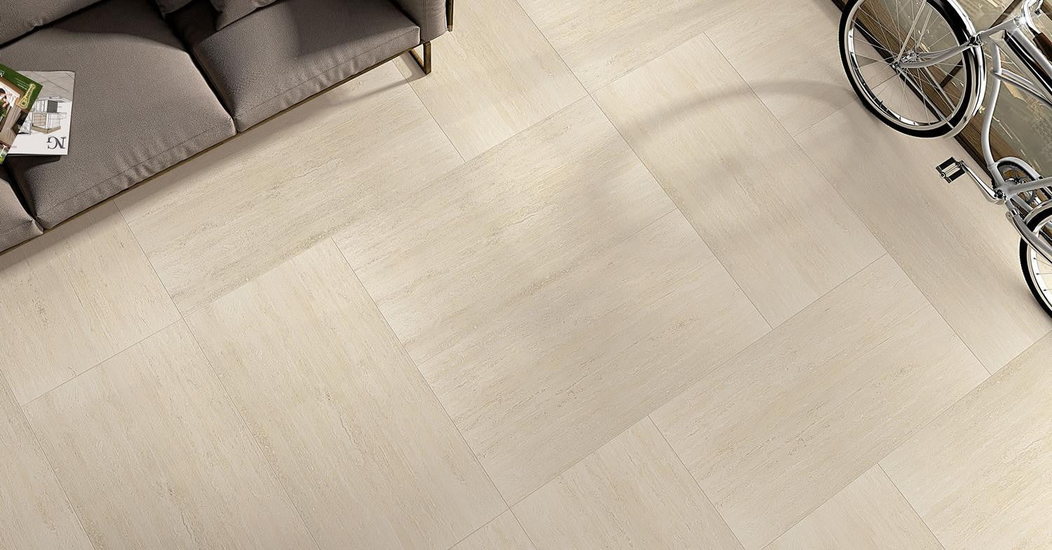 Navona Travertine Vien Cut Look 24x48 Matte Rectified Porcelain Tile