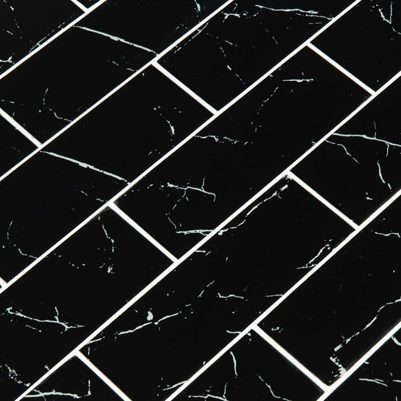 Nero Marquina 3x9 Subway Glass Mosaic Tile