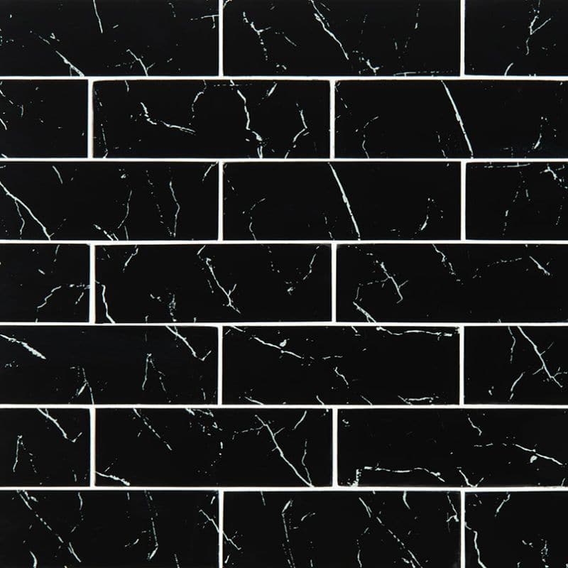 Nero Marquina 3x9 Subway Glass Mosaic Tile