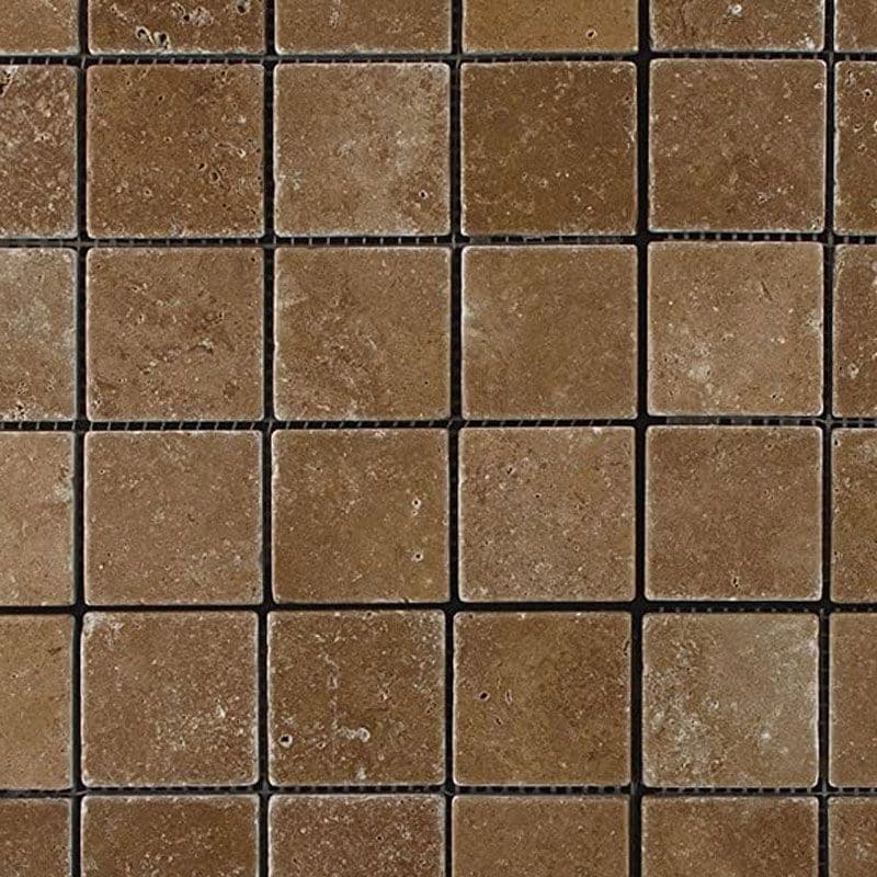 Noce Travertine 1x1 Tumbled Mosaic Tile