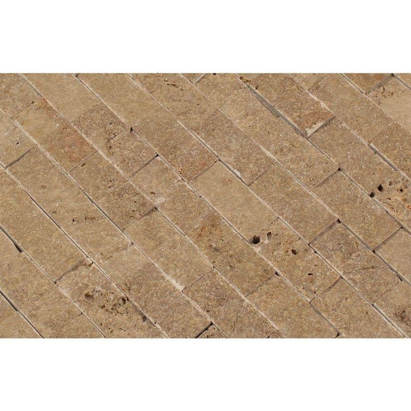 Noce Travertine 1x2 Split Face Mosaic Tile