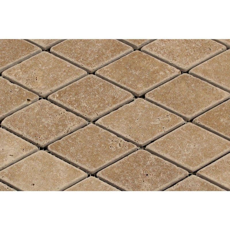 Noce Travertine 2x4 Tumbled Diamond Mosaic Tile