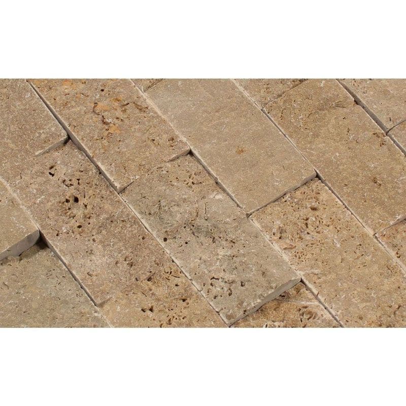 Noce Travertine 2x4 Split Face Mosaic Tile