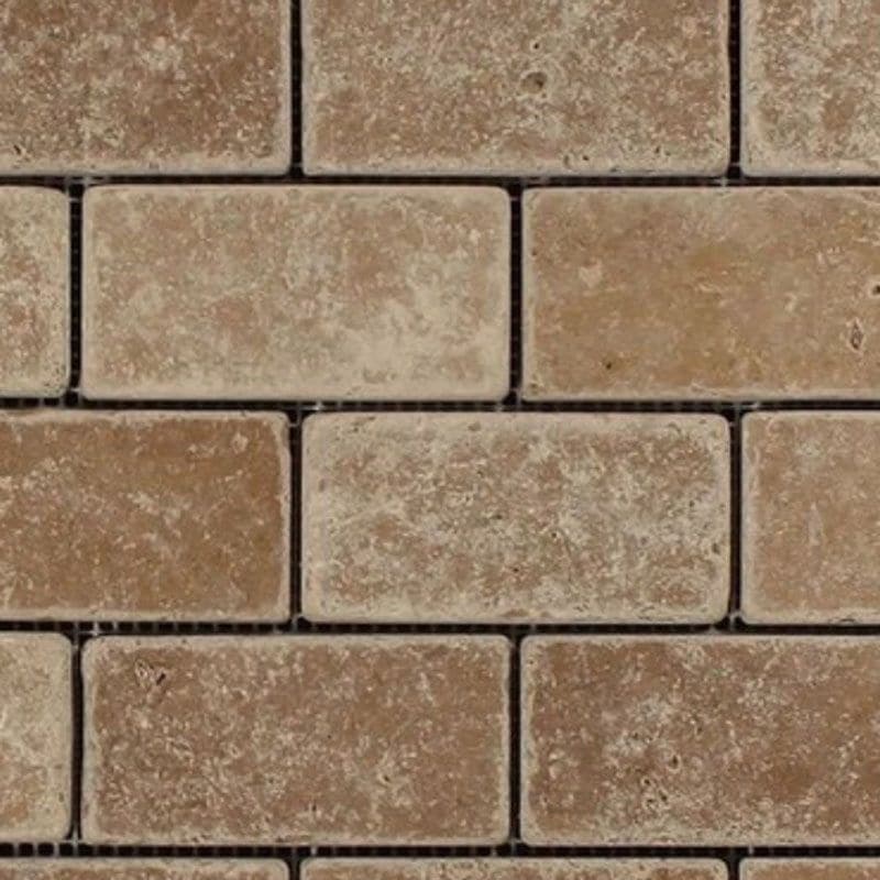 Noce Travertine 2x4 Tumbled Mosaic Tile