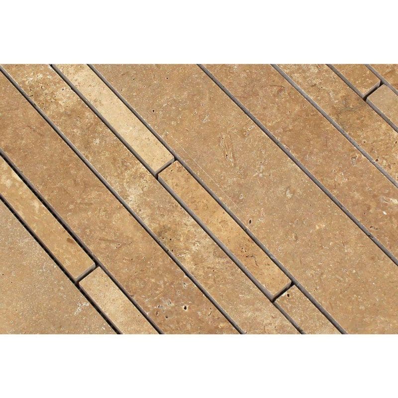 Noce Travertine Random Strip Honed Mosaic Tile