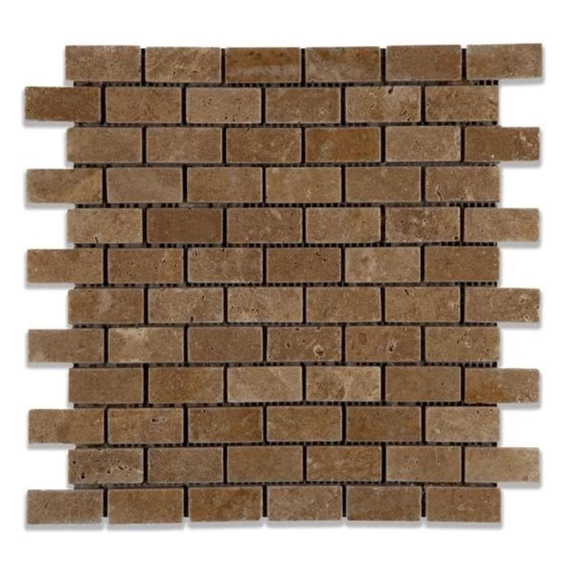 Noce Travertine 1x2 Tumbled Mosaic Tile