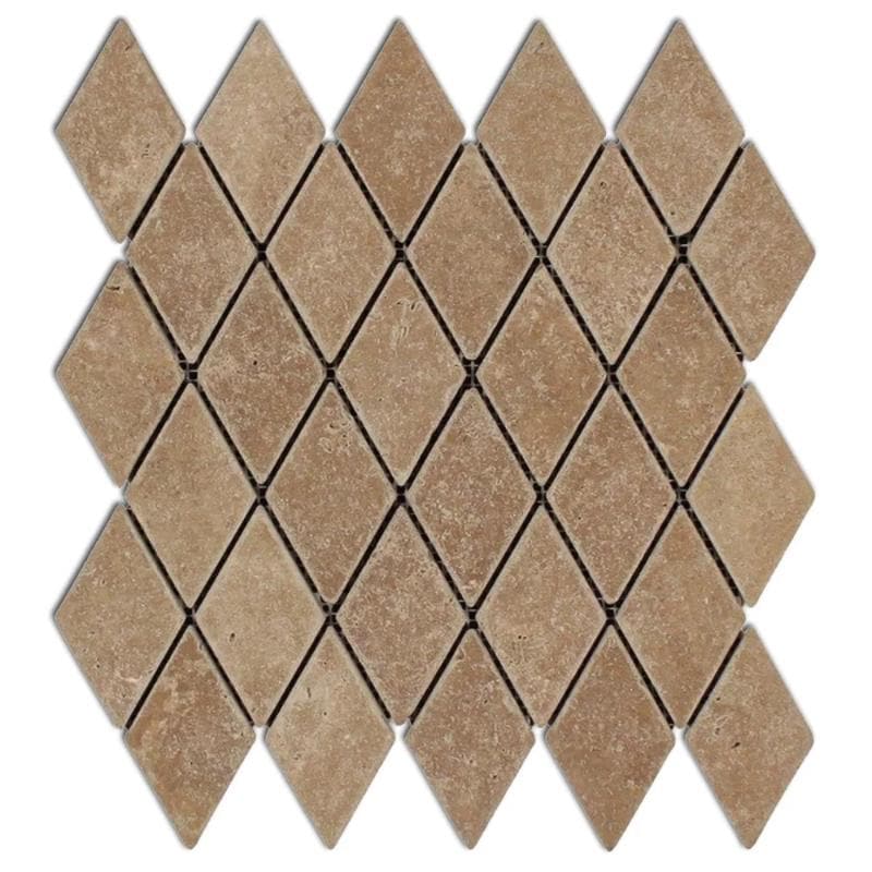 Noce Travertine 2x4 Tumbled Diamond Mosaic Tile