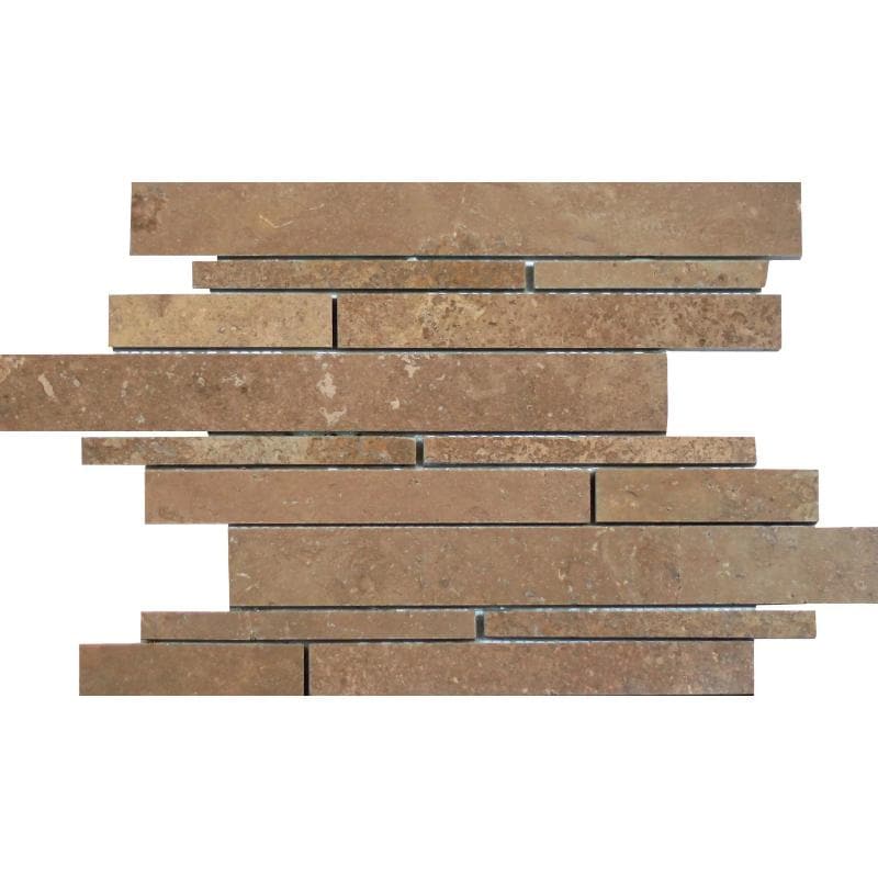 Noce Travertine Random Strip Honed Mosaic Tile