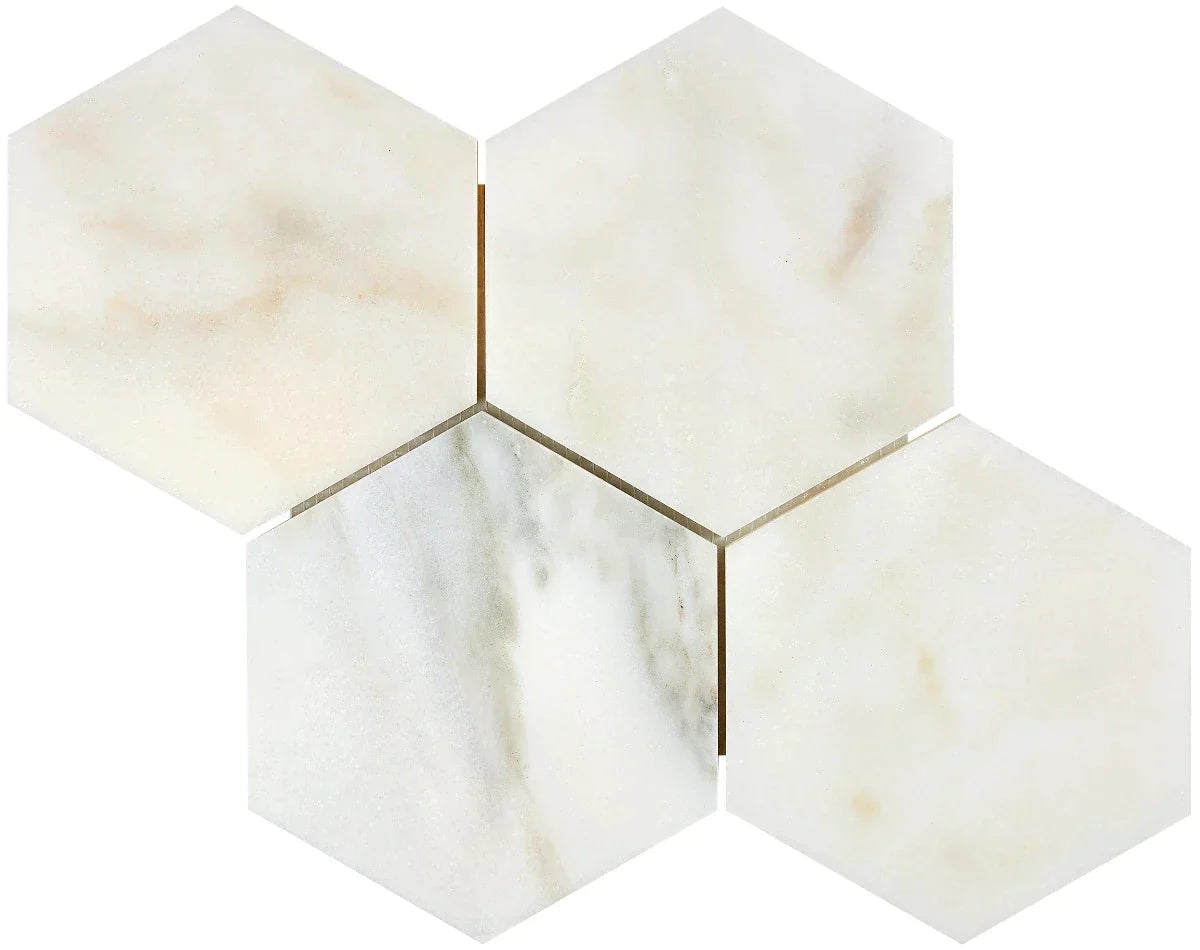 Calacatta Oliva Marble 6x6 Hexagon Honed Mosaic Tile