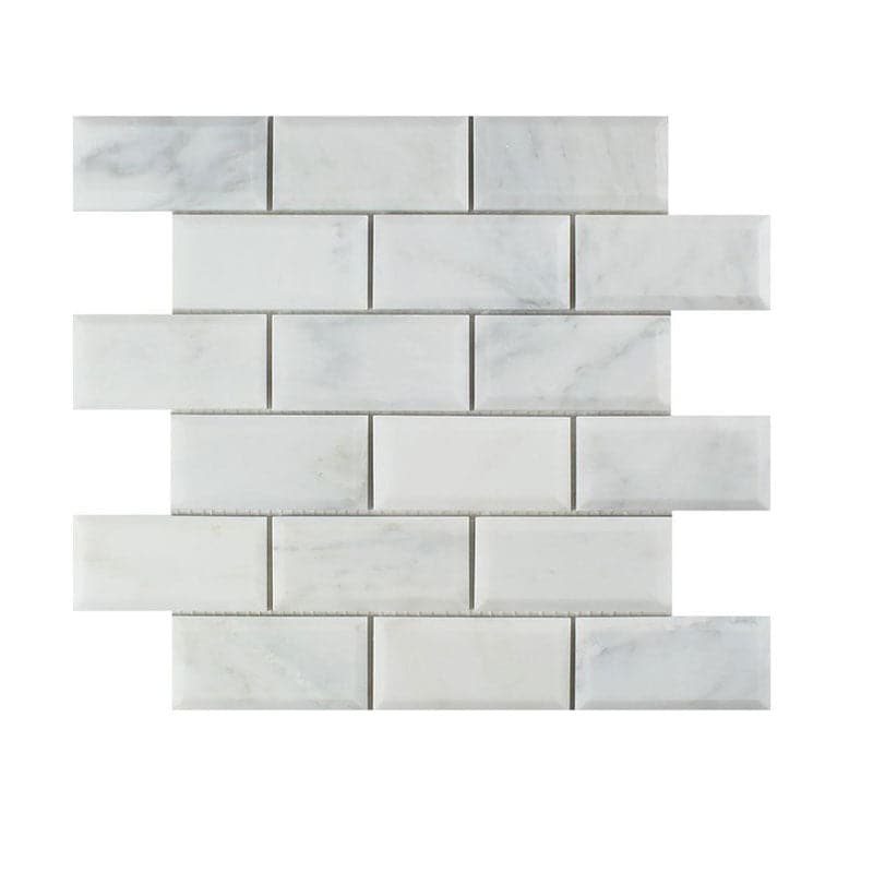 Asian Statuary (Oriental White) Marble 2x4 Deep Beveled Polished Mosaic Tile