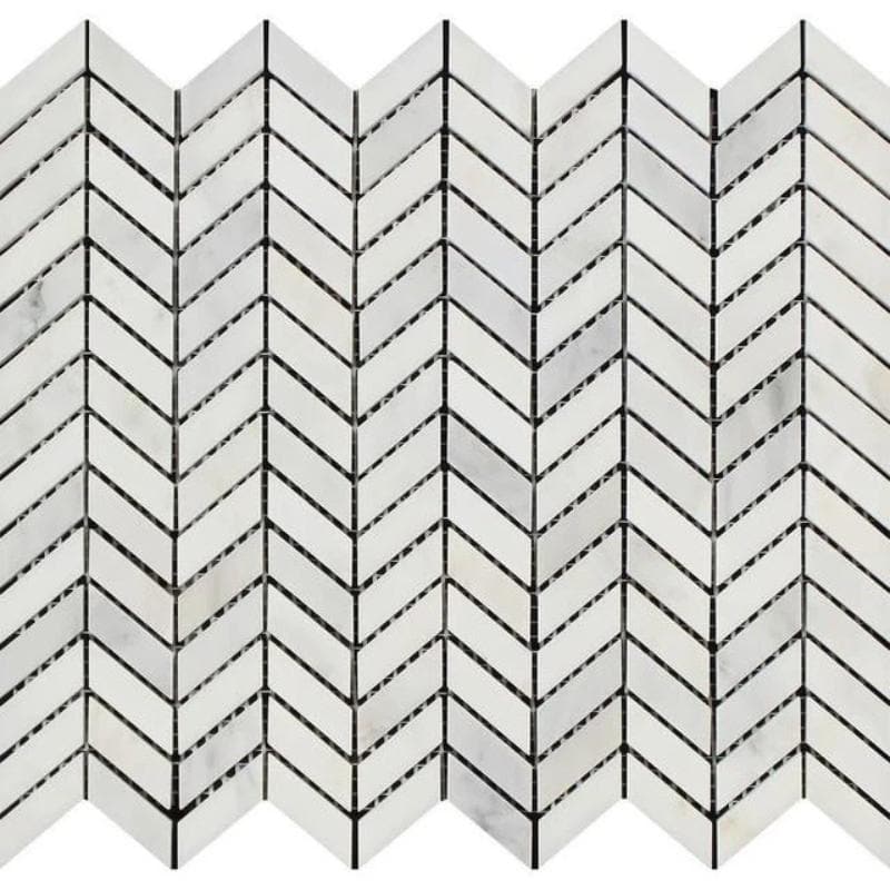 Asian Statuary (Oriental White) Marble Mini Chevron Honed Mosaic Tile