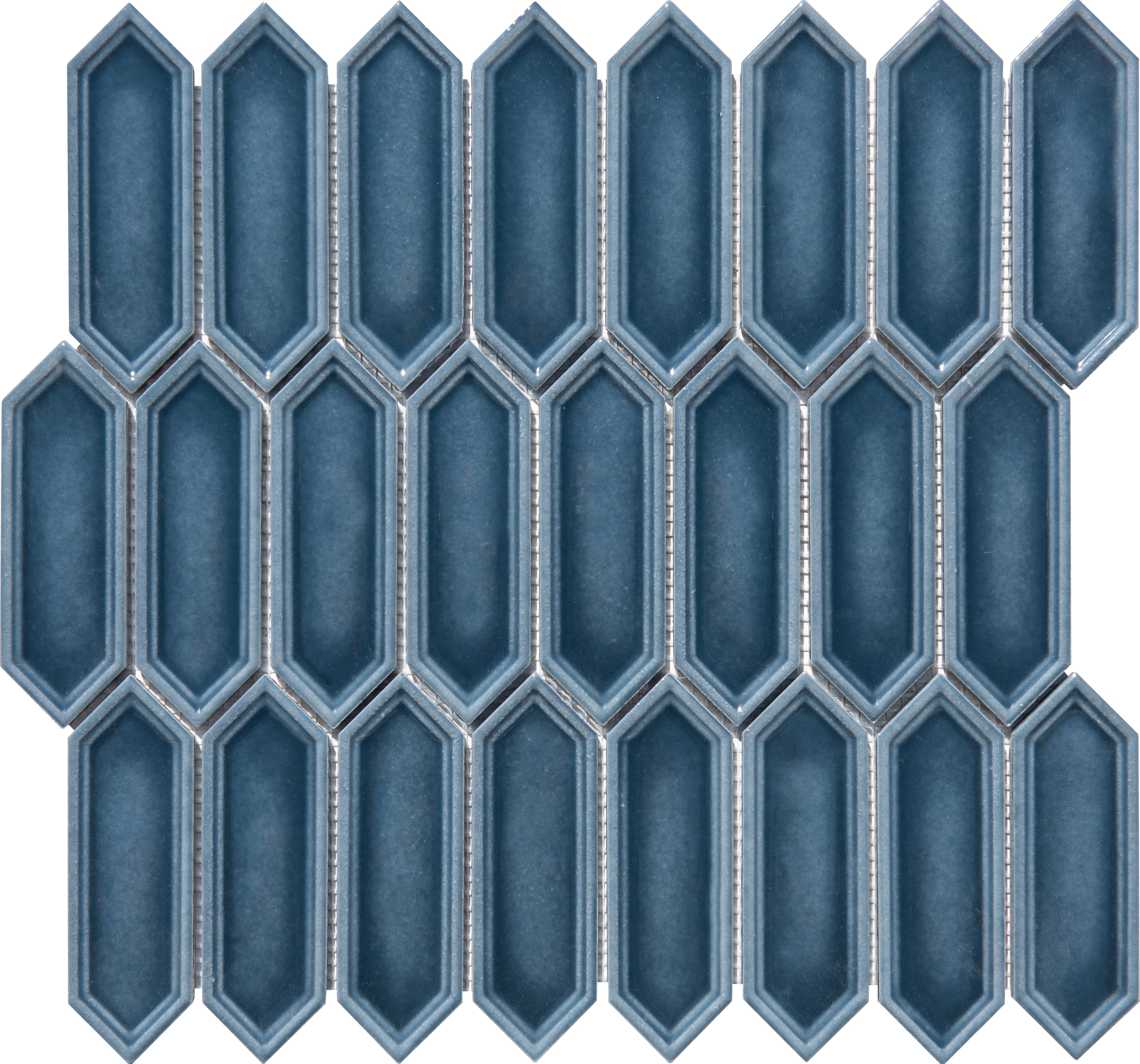 Indigo Blue Ivy Picket Glazed Porcelain Mosaic Tile