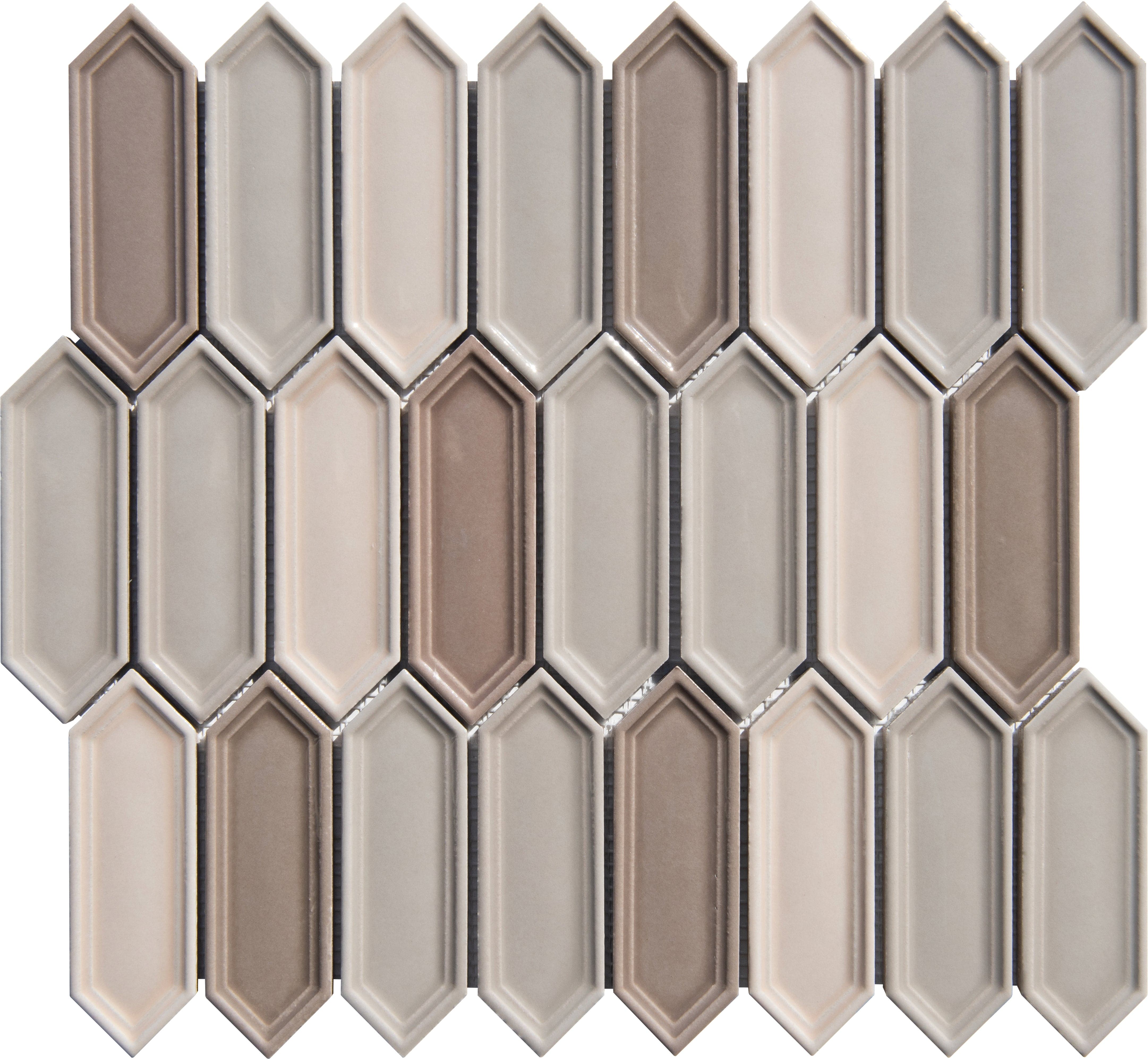 Lace Blend Ivy Picket Glazed Porcelain Mosaic Tile