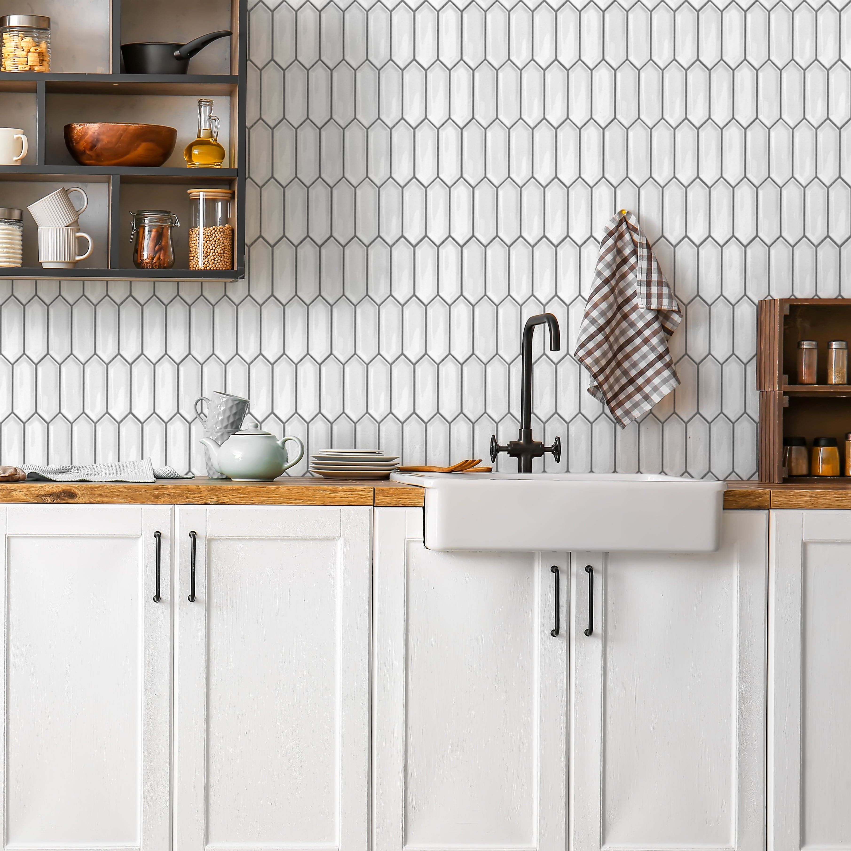 Snow White Ivy Picket Glazed Porcelain Mosaic Tile