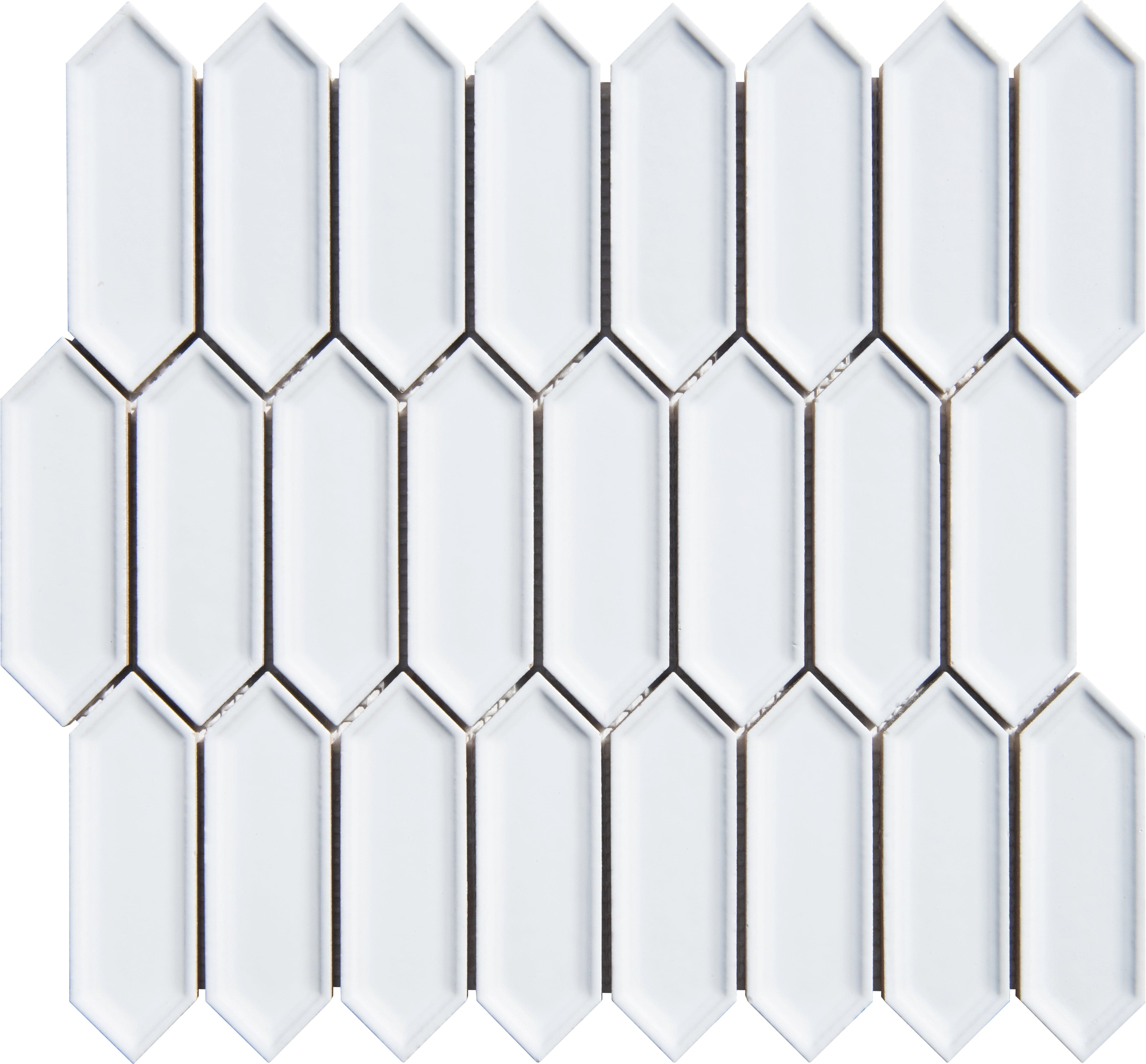 Snow White Ivy Picket Glazed Porcelain Mosaic Tile