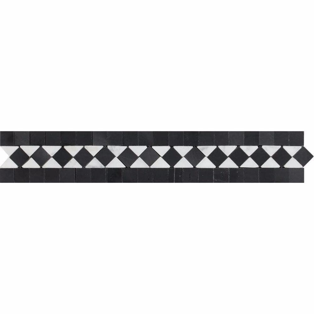 2 x 12 Polished Bianco Carrara Marble BIAS Border w/ Black Dots