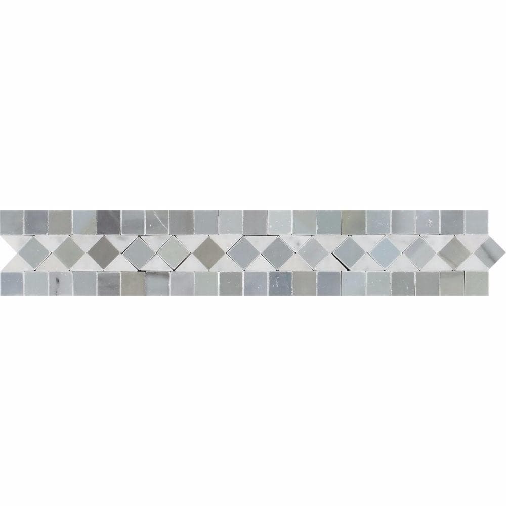 2 x 12 Polished Bianco Carrara Marble BIAS Border w/ Blue-Gray Dots