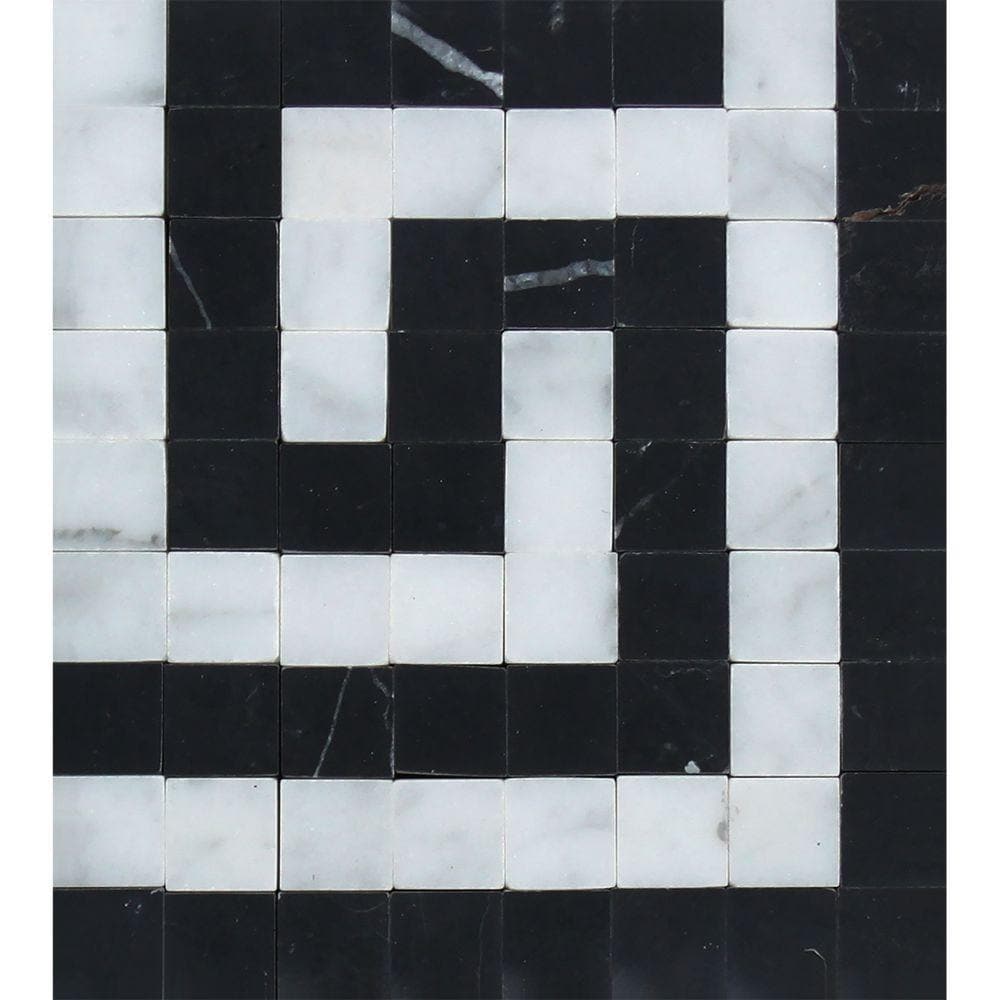Bianco Carrara Honed Marble Greek Key Corner (Carrara w/ Black)