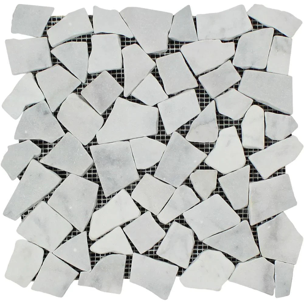 White Carrara Marble Flat Pebble / Paledian (Random Broken) Mosaic Tile