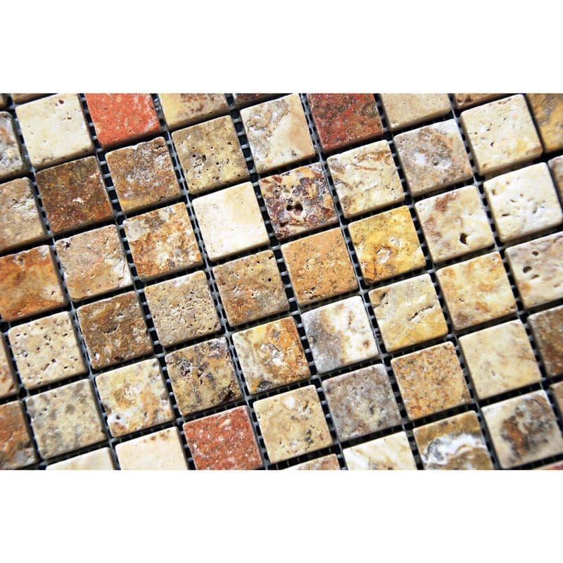 Scabos Travertine 1x1 Tumbled Mosaic Tile