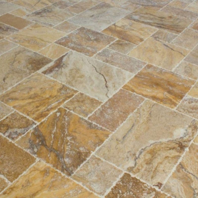 Scabos Travertine Unfilled Brushed and Chiseled Versailles Pattern Tile